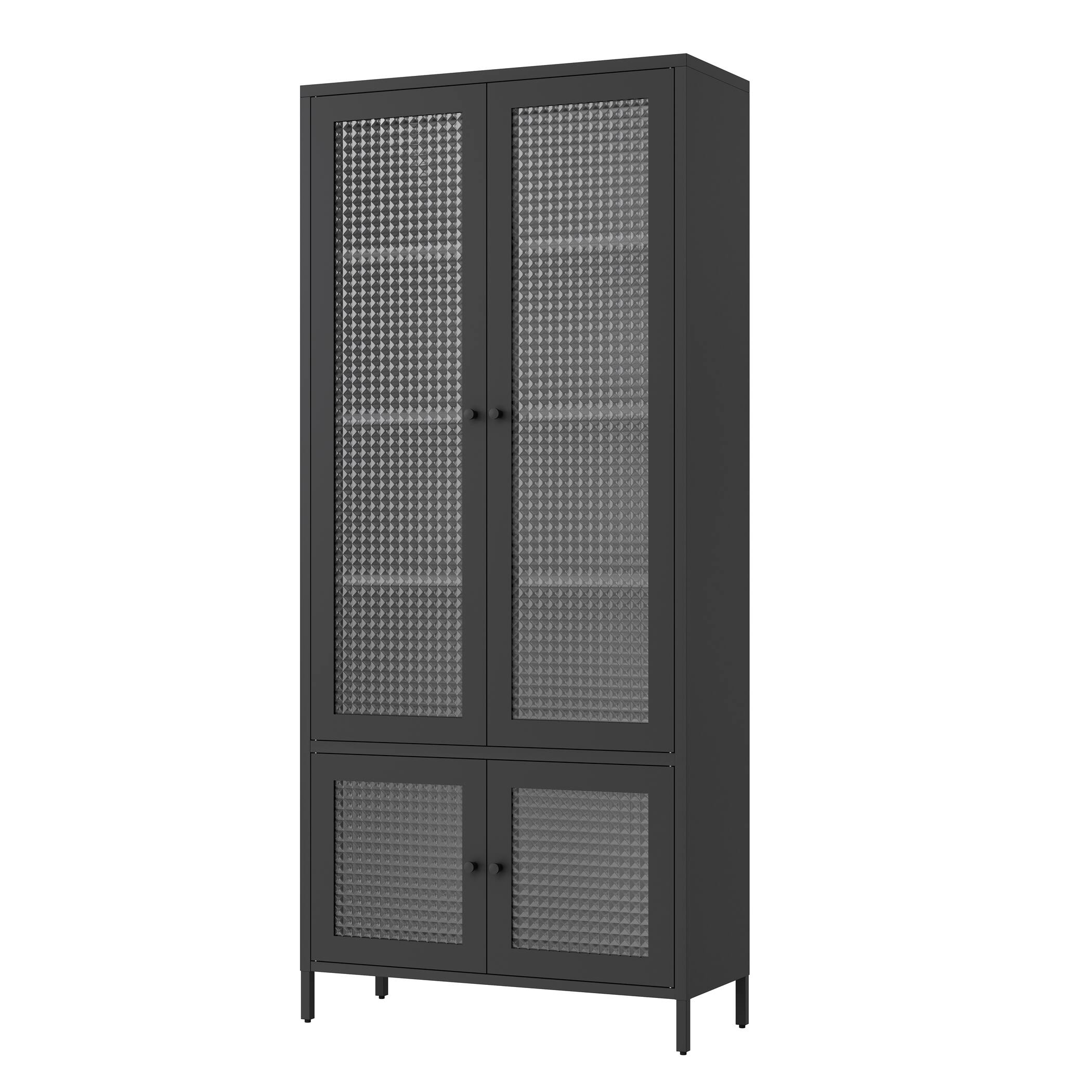 Alt View 5. GOODSILO - Large Metal & Glass Display Cabinet - 4 Doors, 5 Shelves, Black - Black.