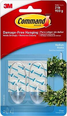 3M Command Brand  
Damage-Free Hanging  
Holds Strongly • Removes Cleanly  
Para colgar sin dañar  
Sujeta firmemente • No deja residuos al retirar  
Medium Hooks  
Ganchos medianos  
Clear  
Transparente  
2 lb  
900 g  
17291CLR-ES