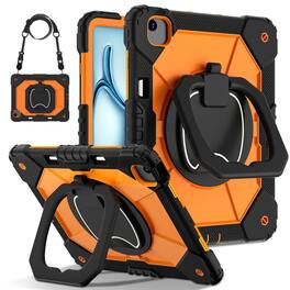 Dteck - Case for Apple iPad Air 13-inch M4 (2026)/M3 (2025) / M2 (2024), 3-Layer Rugged Kickstand Handle Grip Cover+Strap - Black Orange