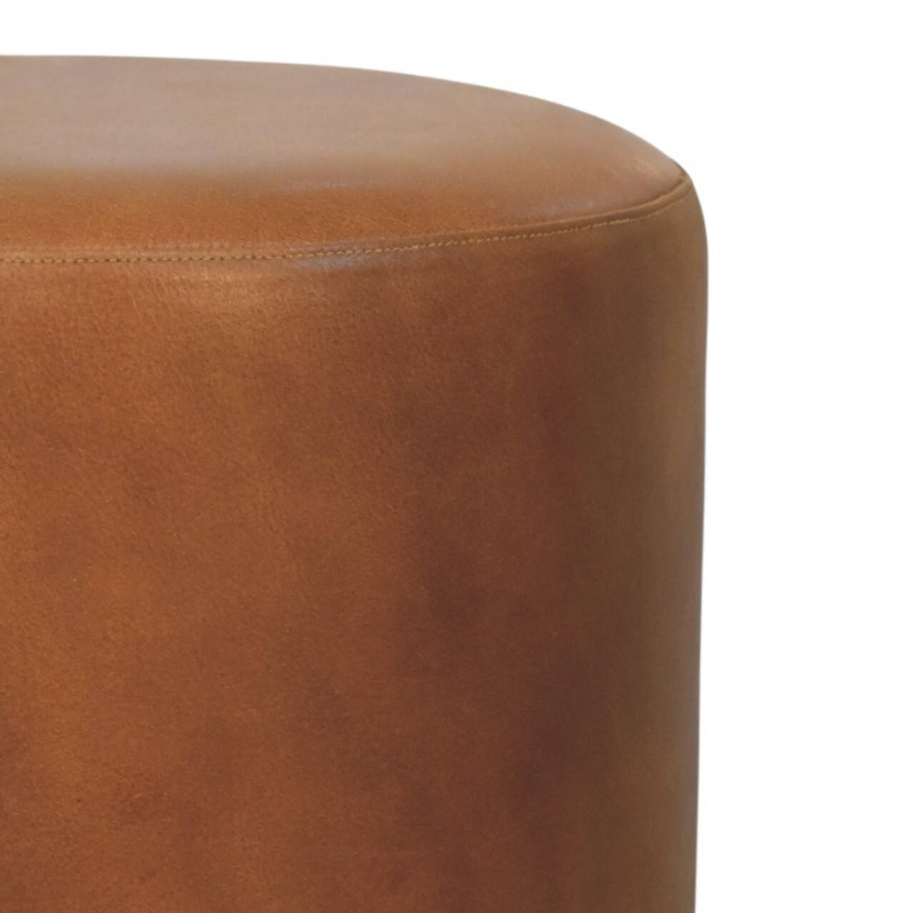 Alt View 5. Artisan Furniture - Artisan Furniture Solid Wood Bola Leather Stool - Beige.
