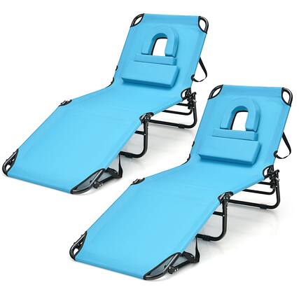 Front. Gymax - Gymax 2PCS Beach Chaise Lounge Chair w/ Face Hole Pillows & Adjustable Backrest - Navy.