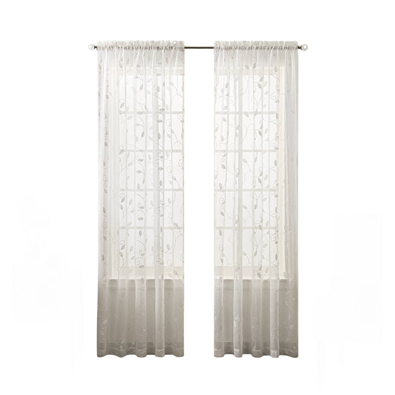 Front. Ellis Curtain - Ellis Curtain Chatham 100% Polyester Embroidered Sheer Rod Pocket Curtain Panel 52" x 63" White - White.