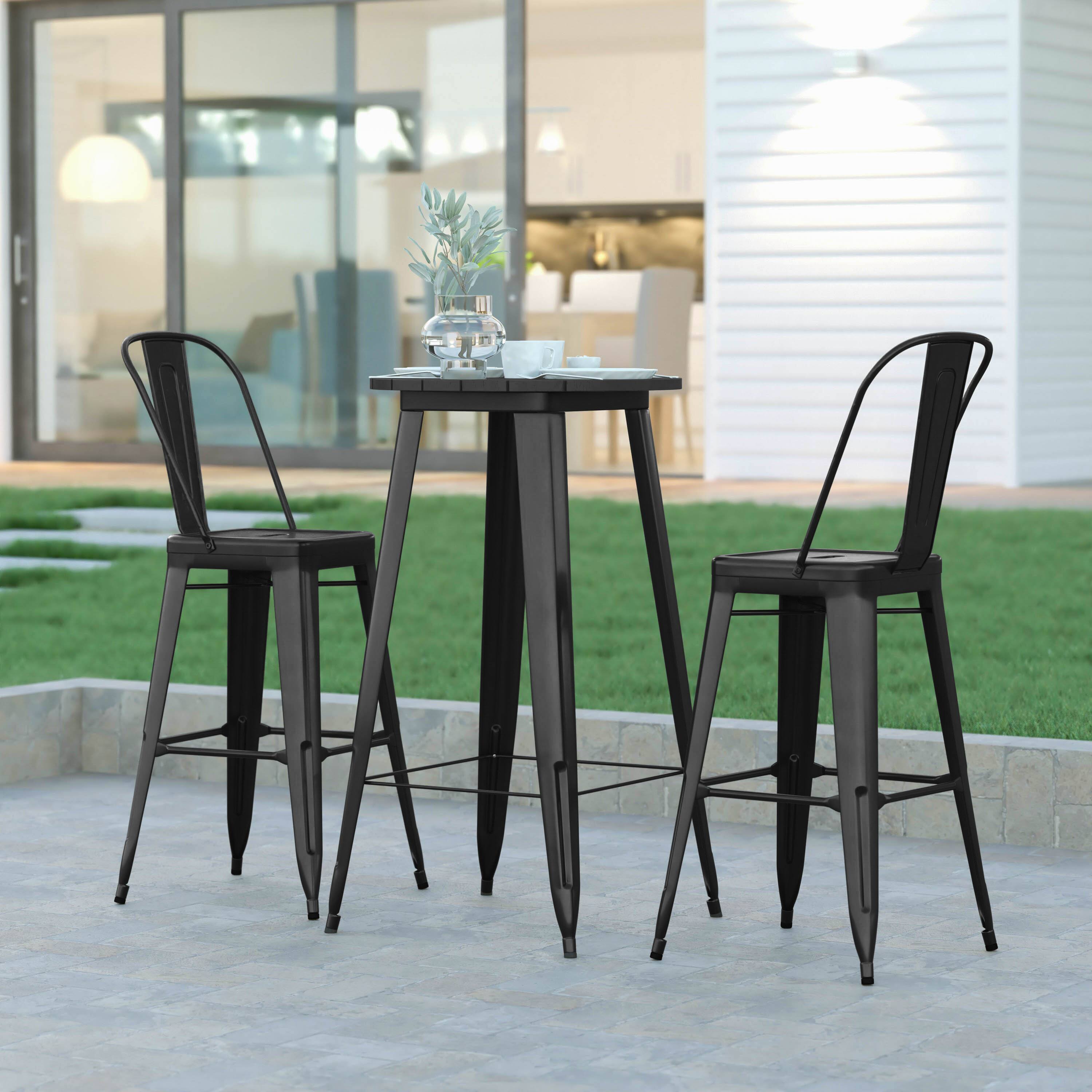Alt View 1. Emma + Oliver - Drew Indoor/Outdoor Bar Top Table, 23.75" Round All Weather Poly Resin Top with Steel base - Black Top/Black Frame.
