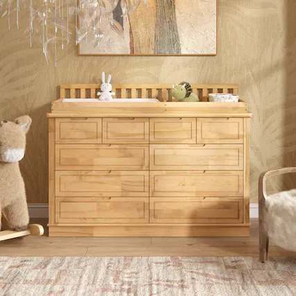 Front. Homsee - Solid Wood Baby Changing Table Dresser with Drawers, Nursery Diaper Organizer, Anti-Tip Storage Cabinet for Newborns - Wooden.