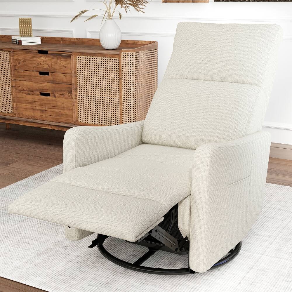 Alt View 6. Loheer - Loheer Manual Swivel Rocker Recliner Chair Beige Fabric Glider Recliner for Nursery and Small Spaces - Beige.