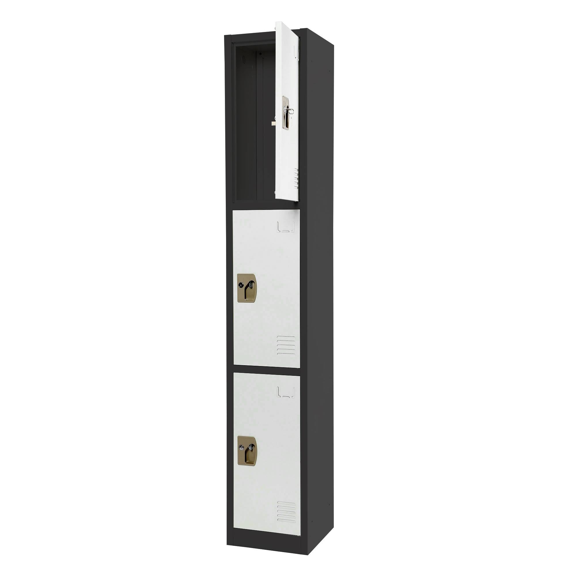 Back. AdirOffice - Storage Locker 629-Series 72" H 3-Tier Steel Compartment Key Lock Locker with Key Lock - Black Bidy/White Doors.