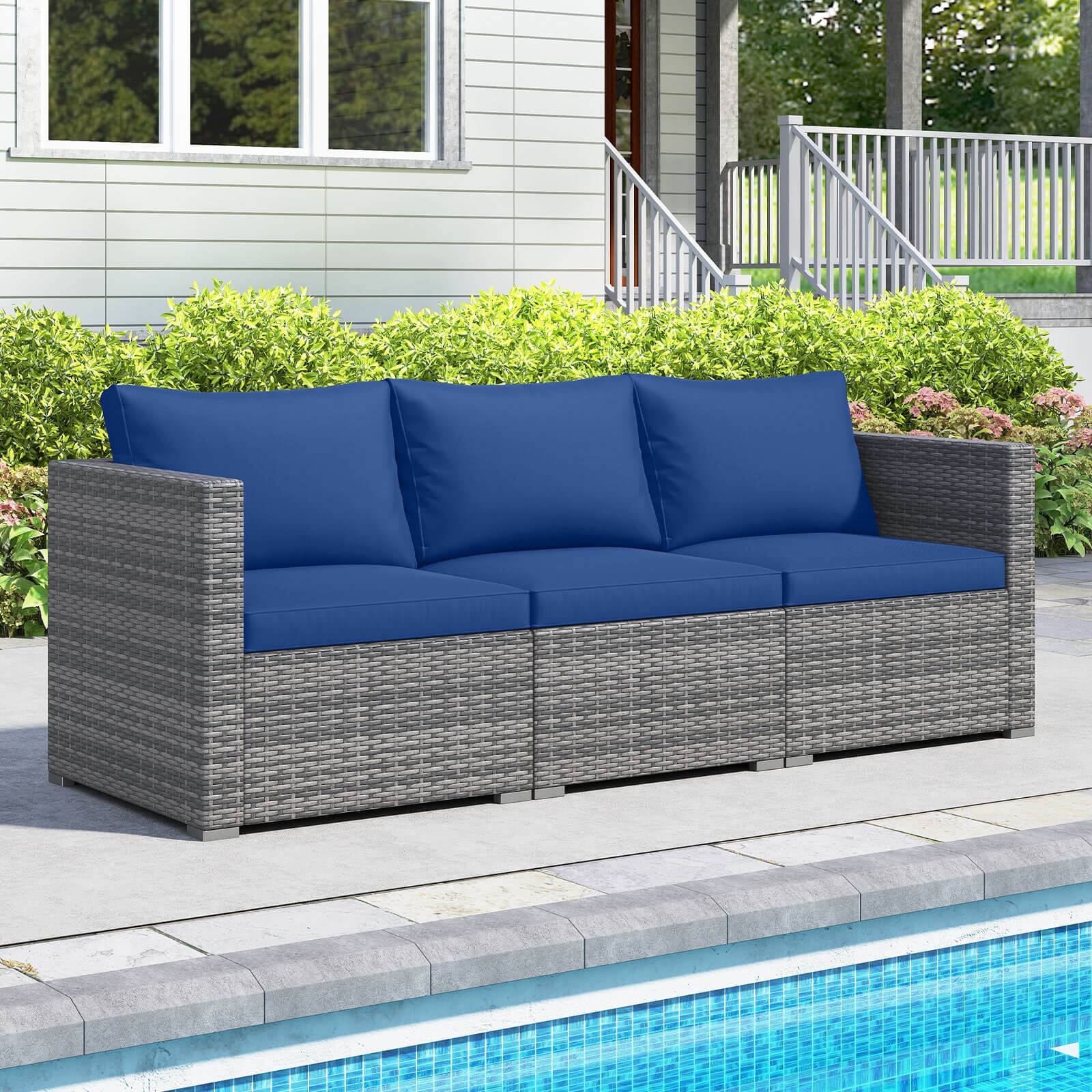 Alt View 4. Costway - Costway 3PCS Patio Sectional Sofa Set, PE Rattan Modular Couch Furniture Set with Cushions - Navy + Mix Gray.
