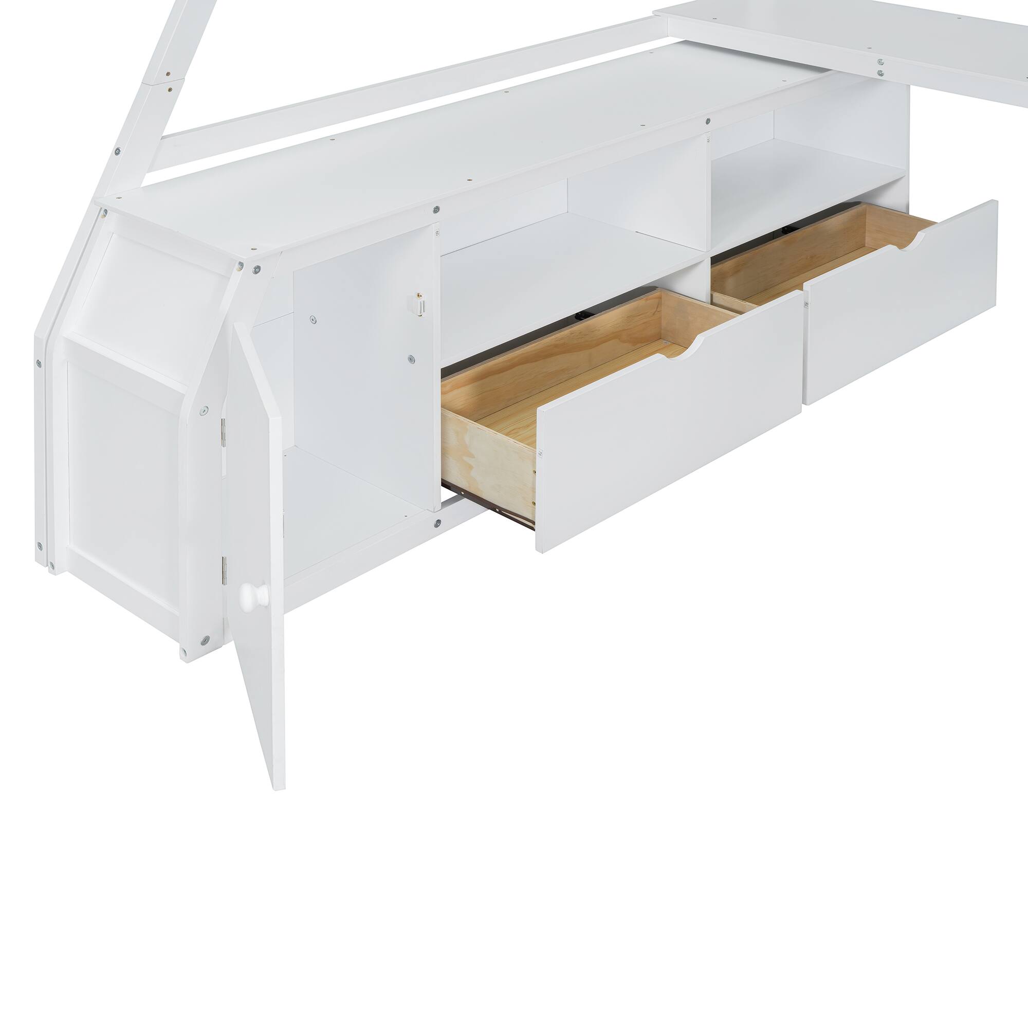 Alt View 7. Tiramisubest - Full Size White Loft Bed with 7 Drawers, 2 Shelves & Desk - Plywood - White.