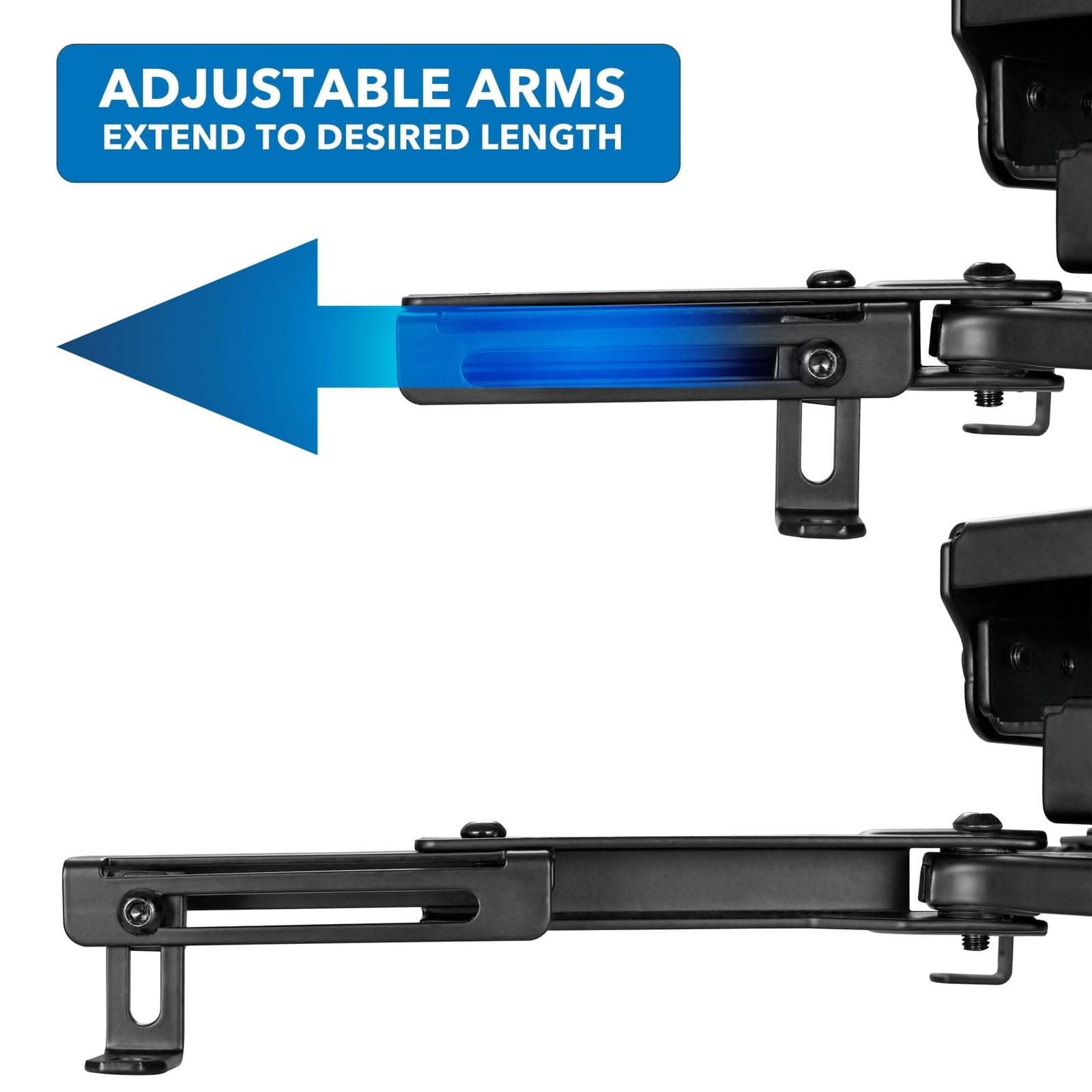 ADJUSTABLE ARMS EXTEND TO DESIRED LENGTH