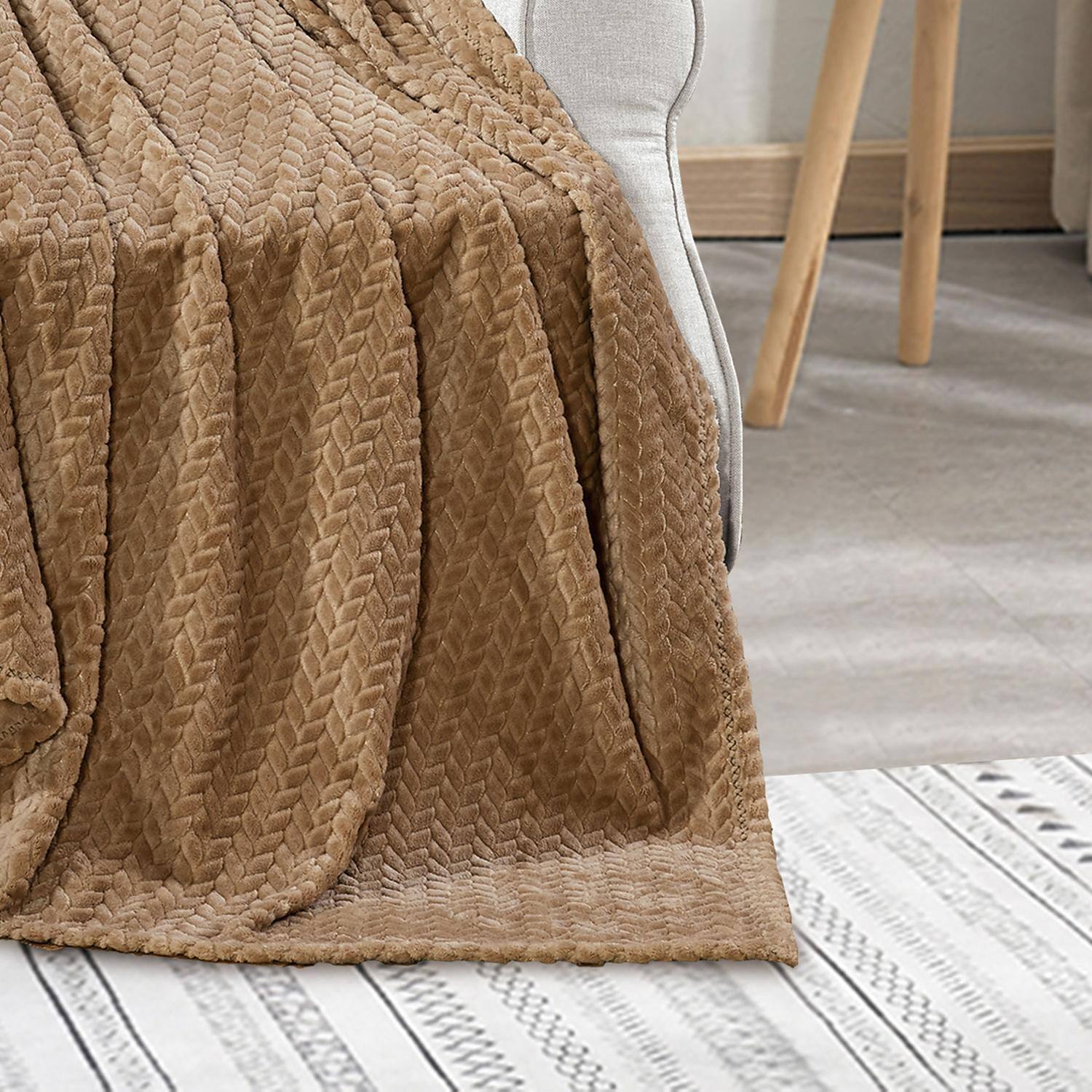 Alt View 2. Noble House - Plazatex Chevron Plush All Season Decorative Throw Blanket 50" x 70" Taupe - Taupe.