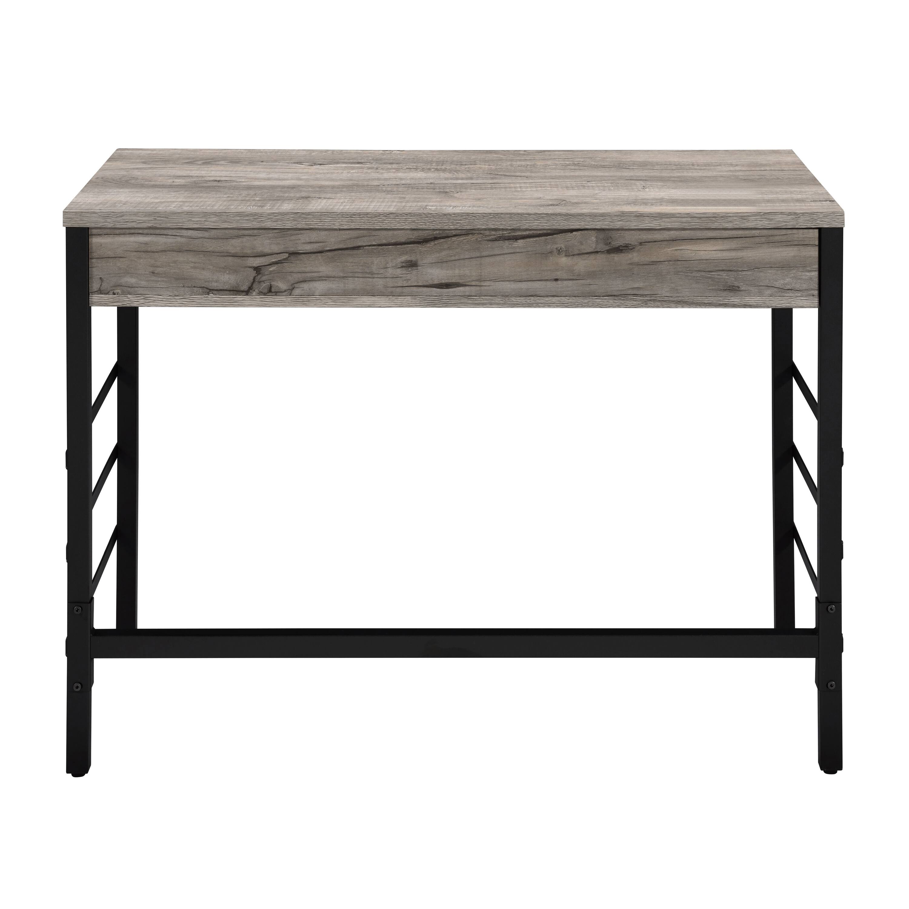 Back. TinyHomie - Light Weathered Oak and Black Writing Desk with 2 Drawers - Black and Brown.
