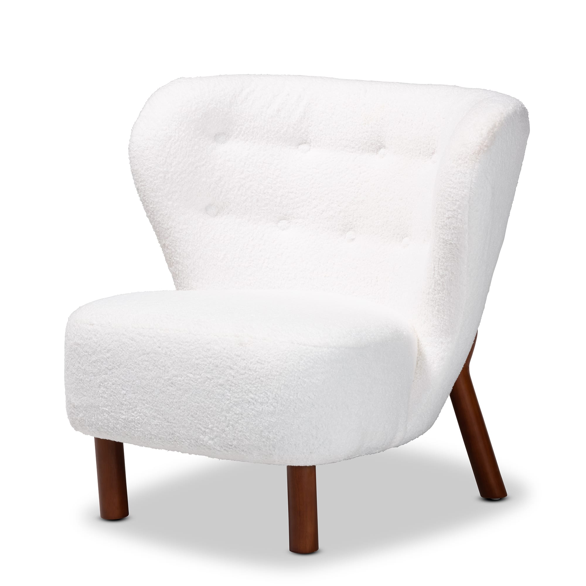 Baxton Studio - Cabrera Modern and Contemporary Boucle Upholstered and Walnut Finished Wood Accent Chair - White/Walnut Brown