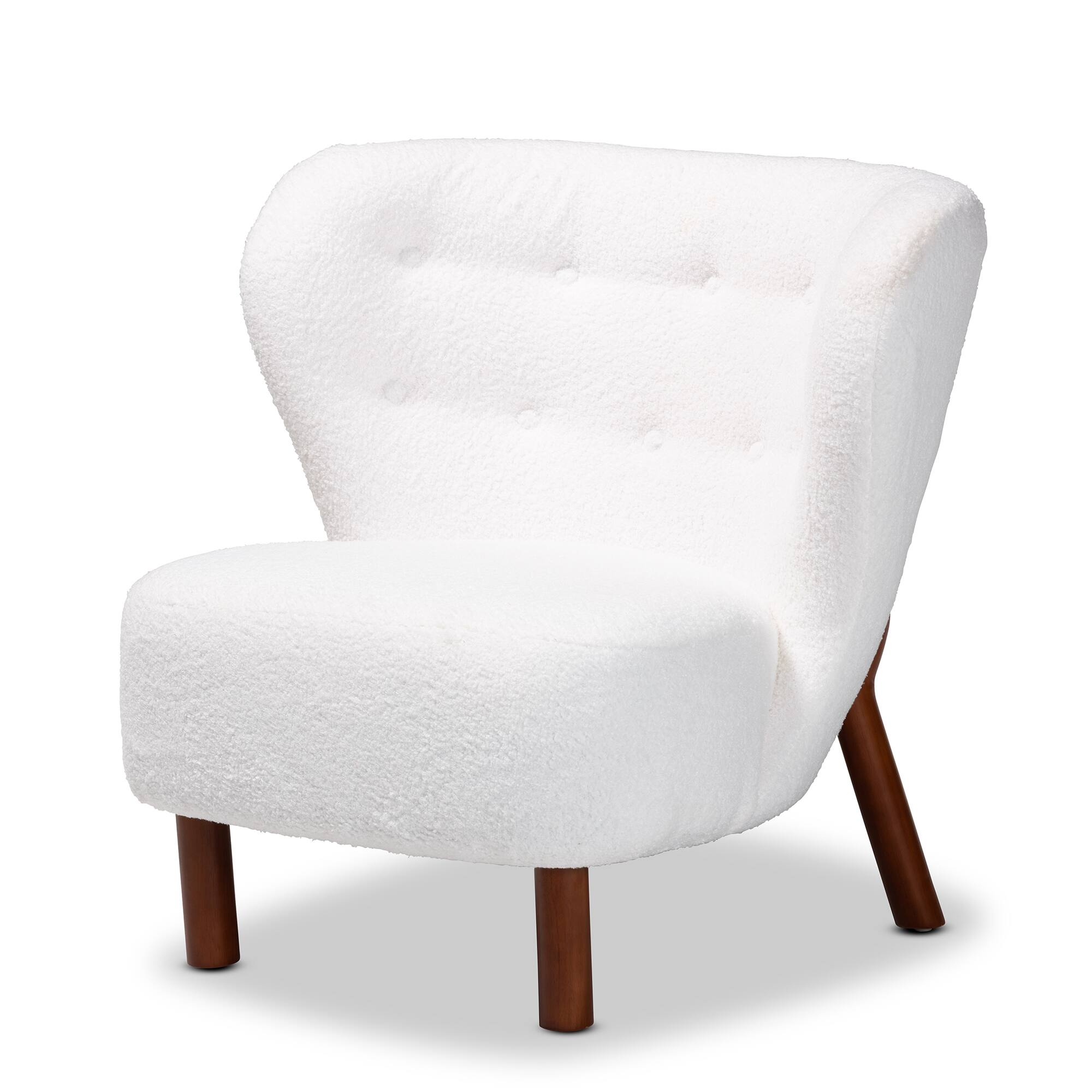 Front. Baxton Studio - Cabrera Modern and Contemporary Boucle Upholstered and Walnut Finished Wood Accent Chair - White/Walnut Brown.