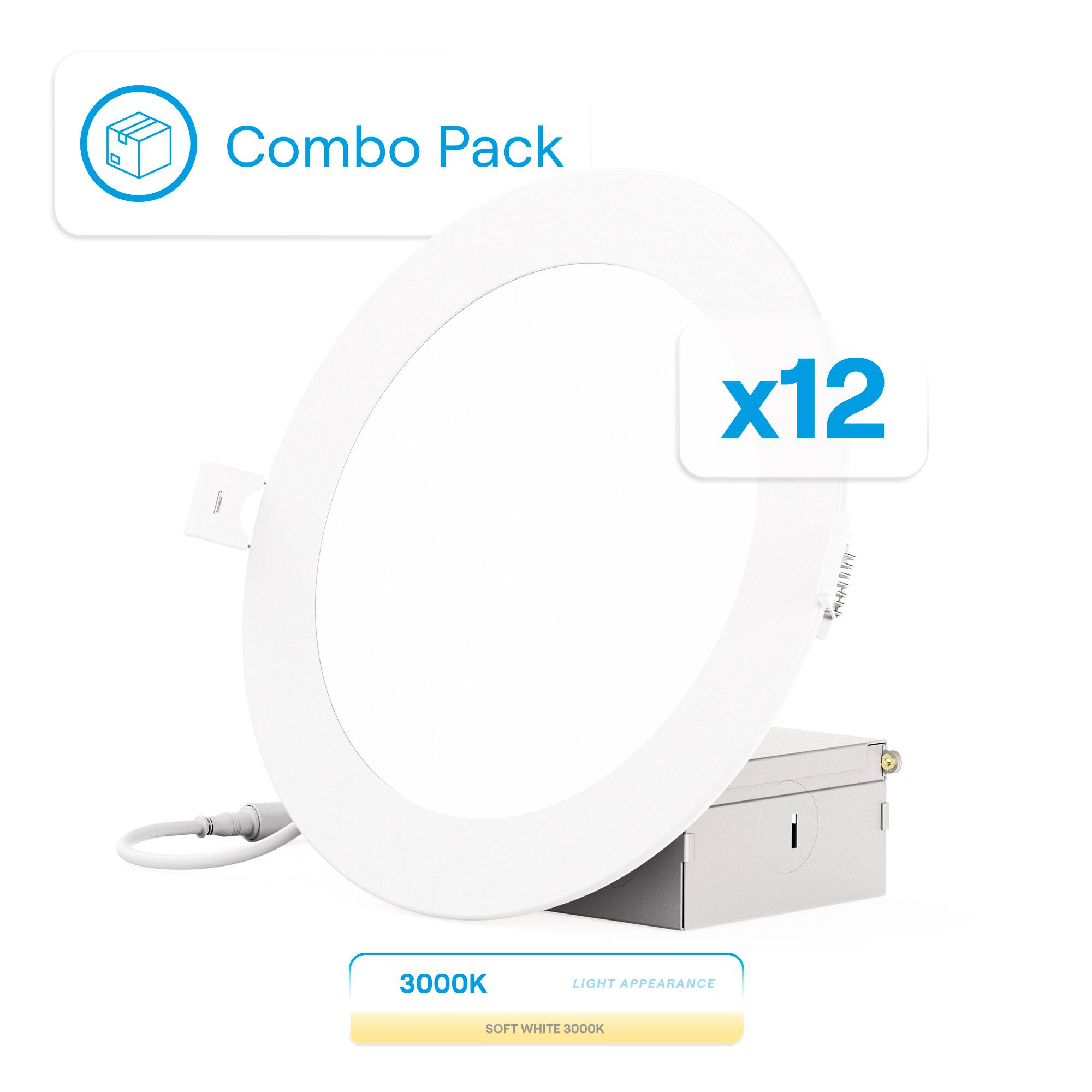 Infibrite - 6-Inch Warm White Recessed LED Downlight, 12W, 1050 Lumens, Triac Dimming, Wet Rated (Set of 12) - 3000K