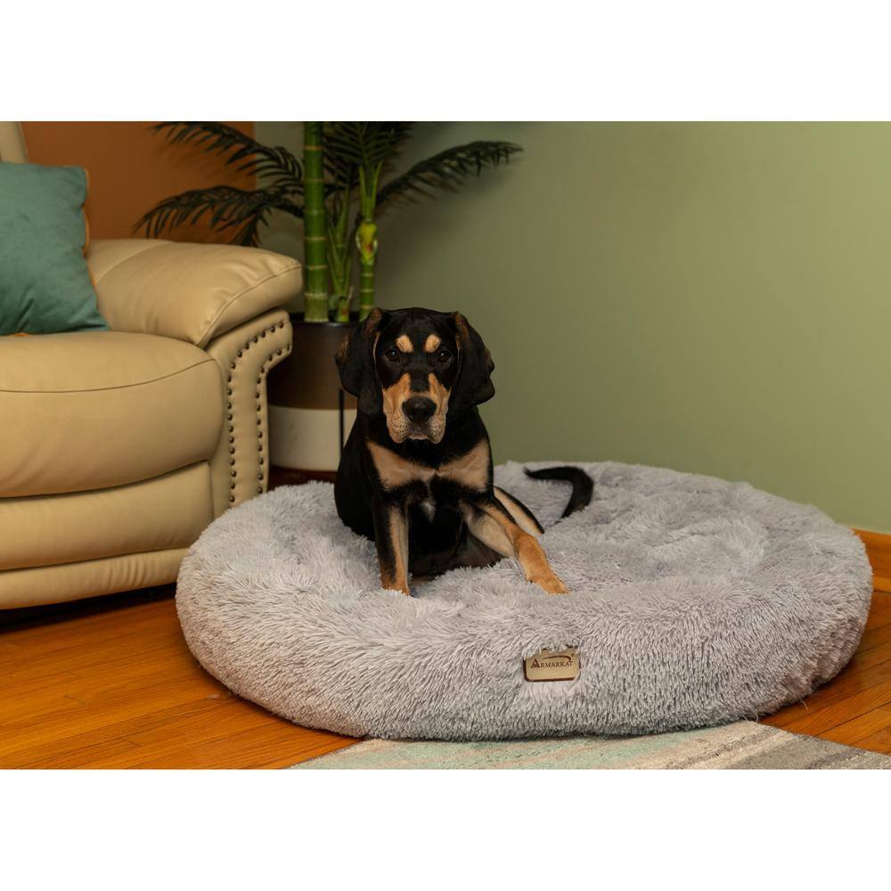 Alt View 2. Armarkat - Extra Large Fluffy Gray Round Cat Bed - Gray.