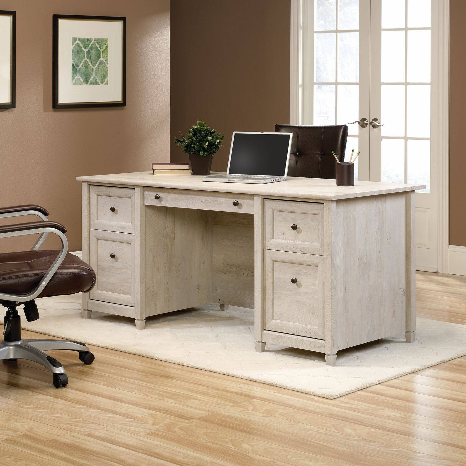 Alt View 1. Sauder - Sauder Edge Water Executive Desk Chalked Chestnut finish - Chalked Chestnut.