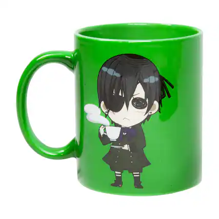 Front. Surreal Entertainment - Black Butler Collectibles | Green Coffee Mug with Black Logo - Green.