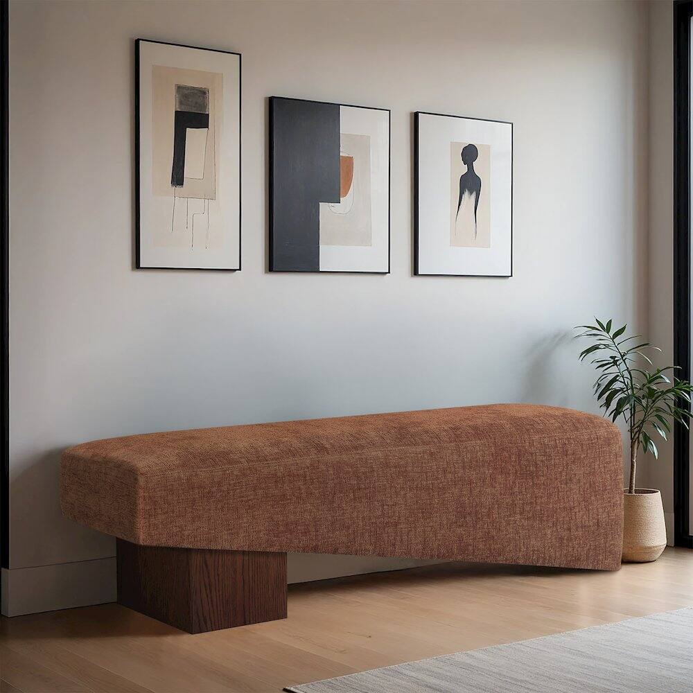 Alt View 1. Meridian Furniture - Alora Cognac Fabric Bench - Brown.