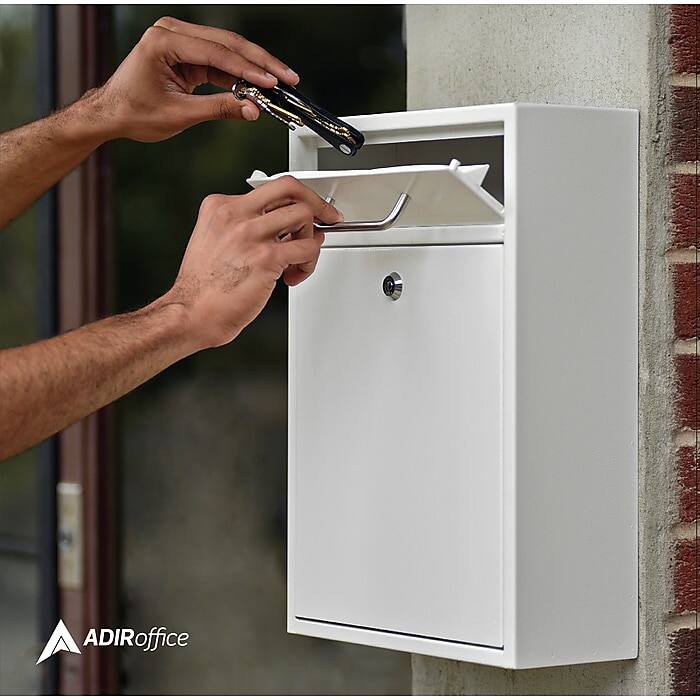 Alt View 1. AdirOffice - Drop Box Large Steel Wall-Mounted Drop Box Mailbox with Key Lock - White.