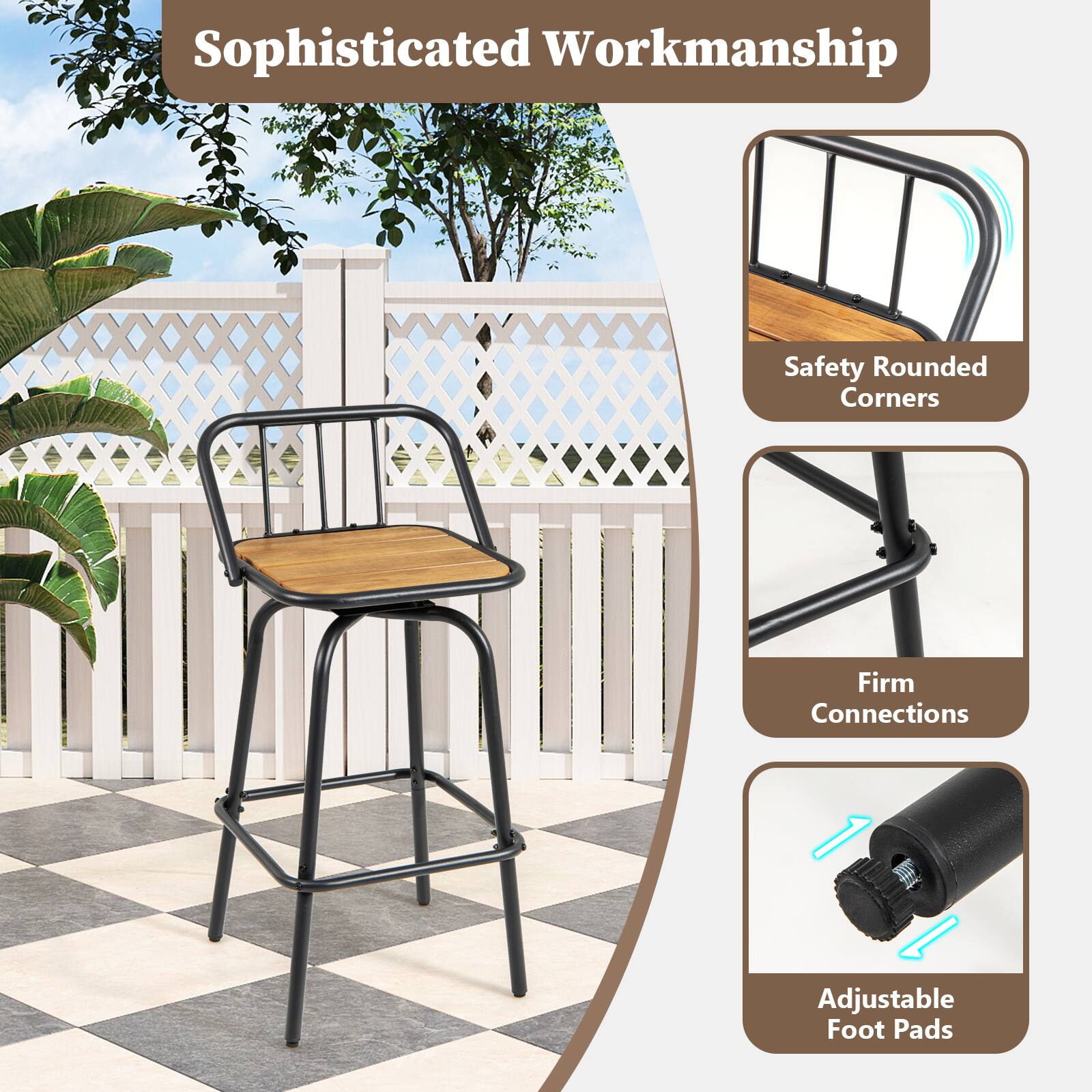 Sophisticated Workmanship

- Safety Rounded Corners
- Firm Connections
- Adjustable Foot Pads