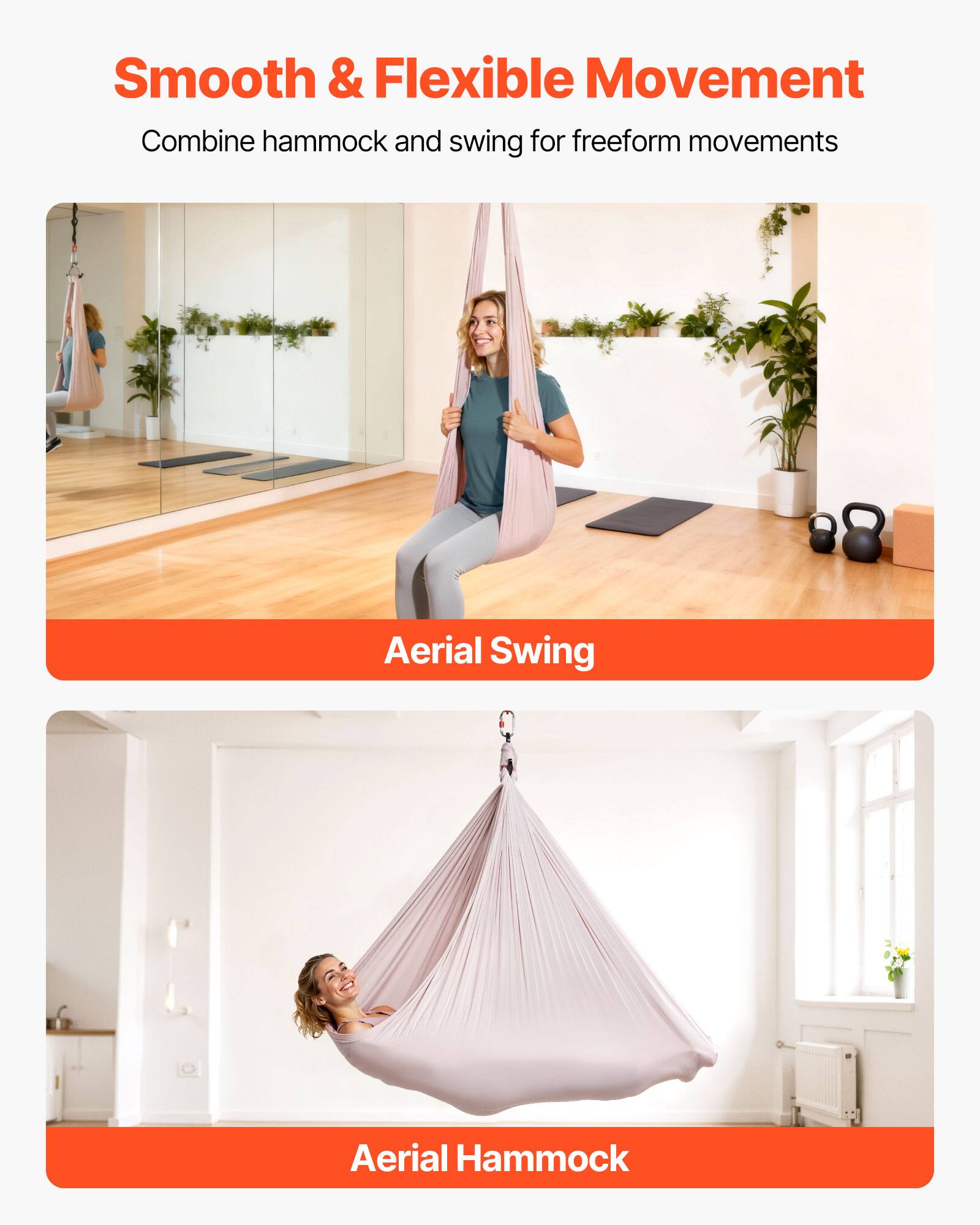 Smooth & Flexible Movement  
Combine hammock and swing for freeform movements  

Aerial Swing  

Aerial Hammock