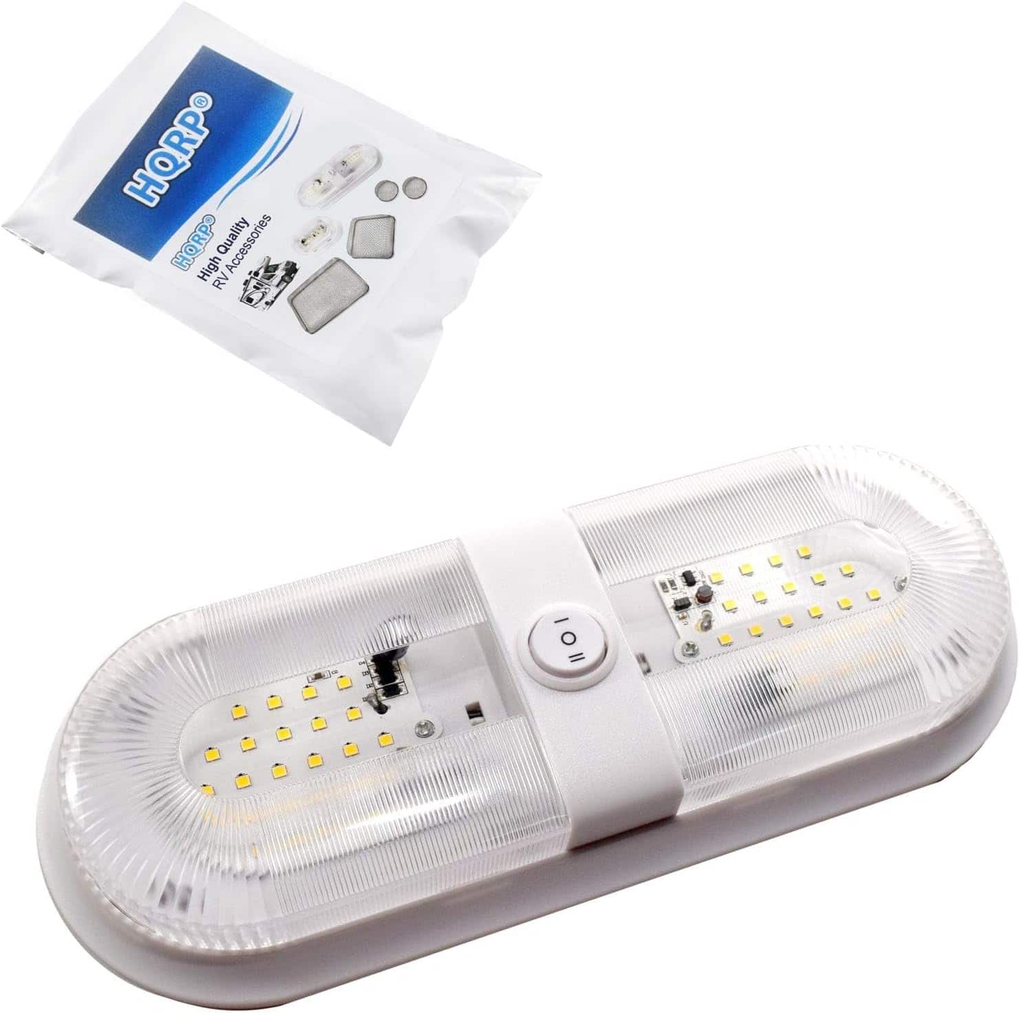 HQRP - RV LED Double Dome Ceiling Light 12-24V 560 Lumens Interior for Trailer Camper Boat Marine On/Off Switch