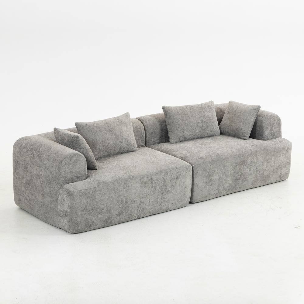 Angle. Kadyn - 96" Full-Foam Modular Sectional Sofa, 2-Piece Boucle Cloud Couch, Compressed Shipping - Gray.
