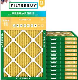 Filterbuy - 17.5x27x1 MERV 11 Pet & Allergy Defense, Electrostatic Pleated HVAC AC Furnace Air Filters Replacement (12-Pack) - Gold