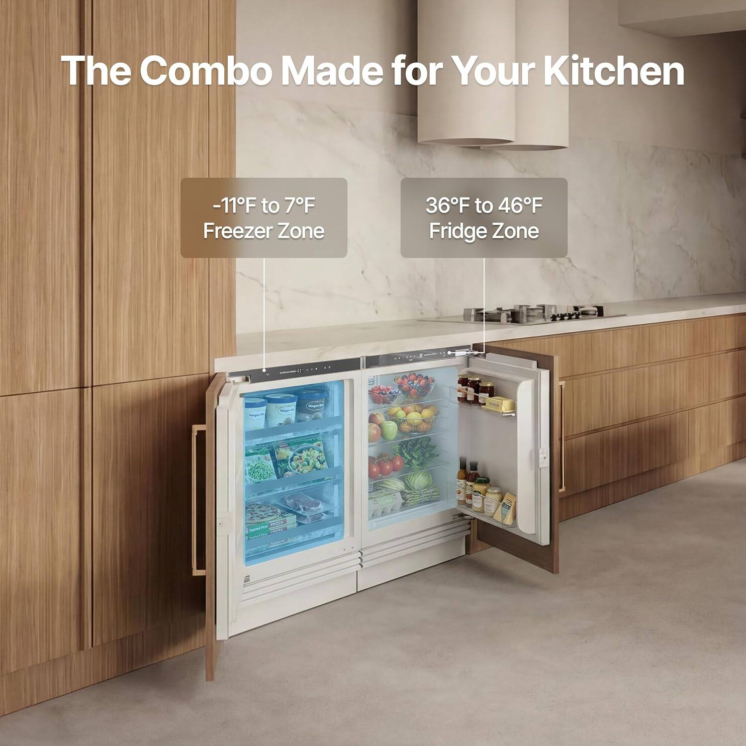 The Combo Made for Your Kitchen  
-11°F to 7°F Freezer Zone  
36°F to 46°F Fridge Zone