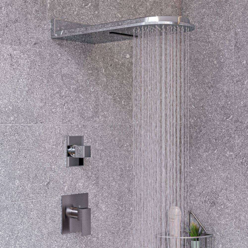 Left. Alfi - Brushed Nickel Modern Square Pressure Balanced Shower Mixer - Silver.