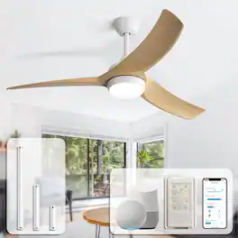 Sofucor - 52'' Smart Ceiling Fan In/Outdoor Ceiling Fans with Light and Remote/Alexa/App/Google High Airflow ABS Blades Reversible - White- Burley