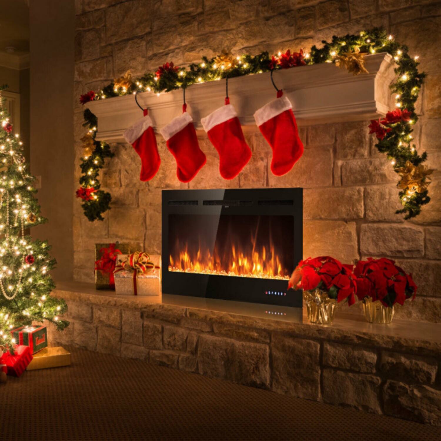 Alt View 4. LUCKY ONE - 50 Inch Wall-Mounted/Recessed Electric Fireplace with 9 Flame Colors - Black.
