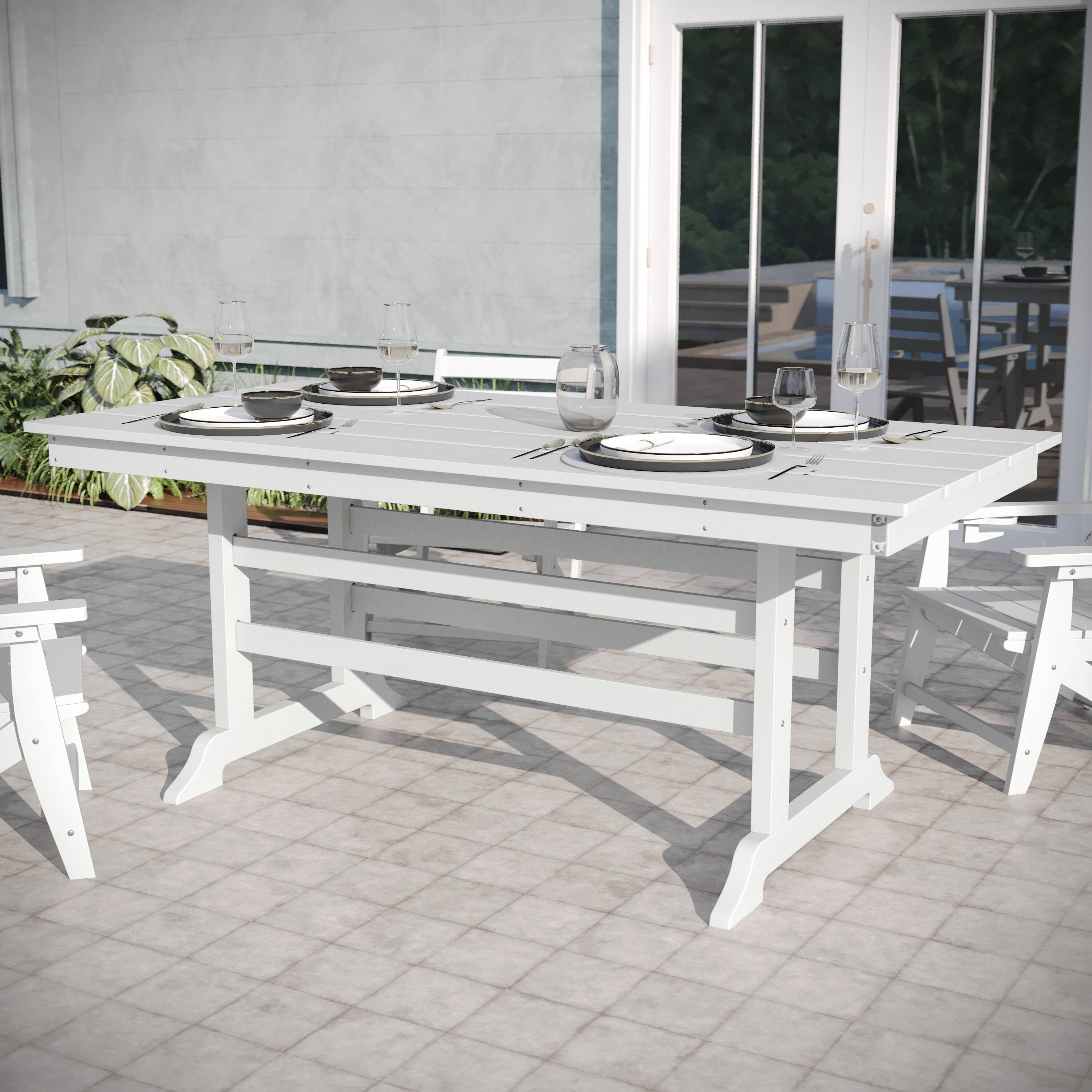 Alt View 2. Emma + Oliver - Arcata 7 PC Adirondack Dining Set with 72" Rectangle Indoor/Outdoor Recycled HDPE Table and 6 Chairs with Cupholders - White.