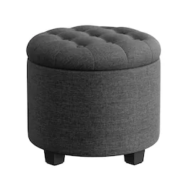 Songmics Home - Round Ottoman, Ottoman with Storage, 17.7"D x 17.7"W x 17.5"H, Foot Rest with Legs, Load up to 330 lb - Dark Gray