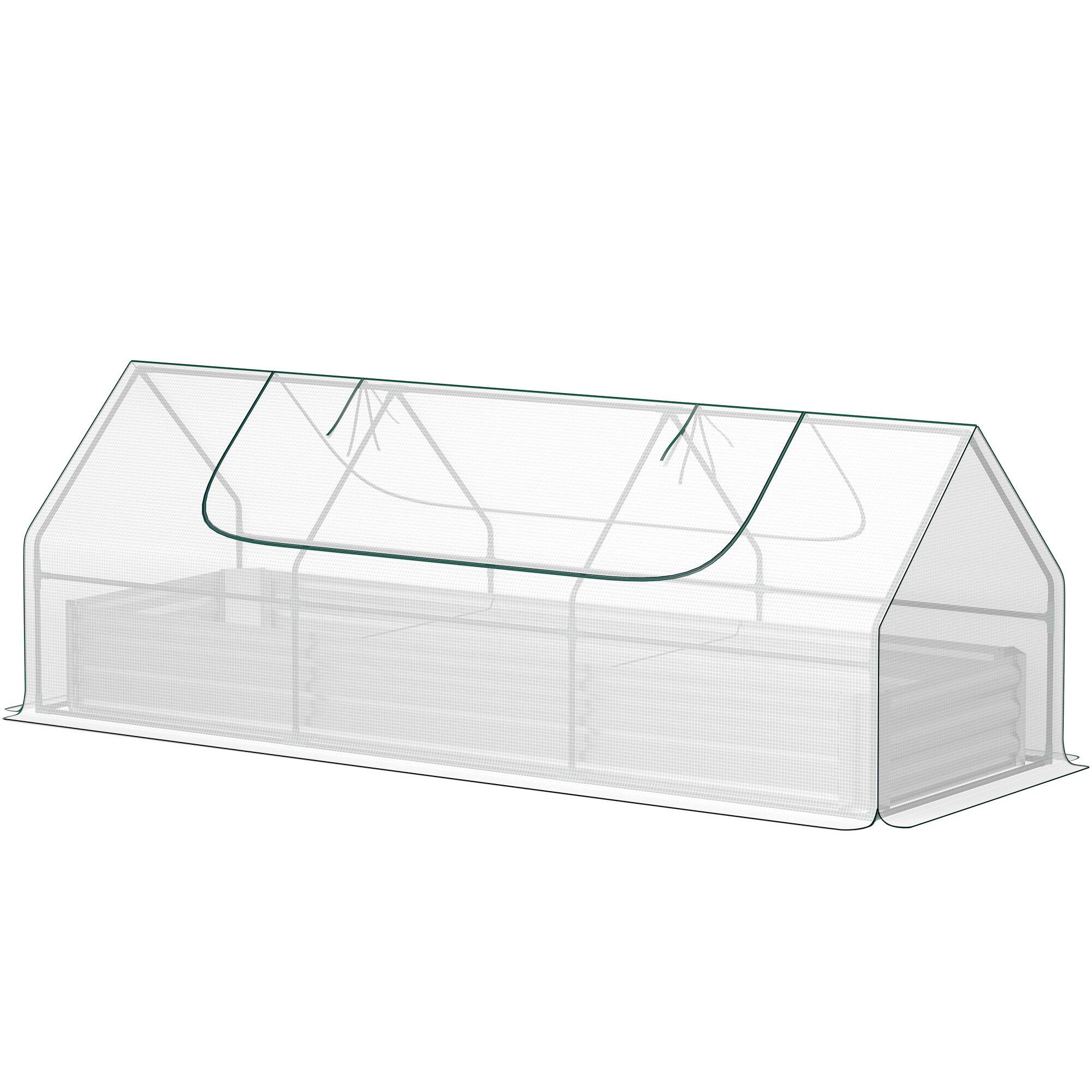 Front. Outsunny - x 3 x 1ft Metal Planter Box with Mini Greenhouse, Galvanized Raised Garden Bed with Cover - White.