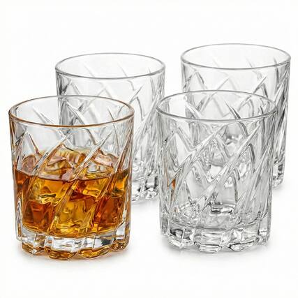 Front. Jay Import - Uptown Bar Set of 4 - 10oz. Spinning Double Old Fashioned Glasses - Clear.
