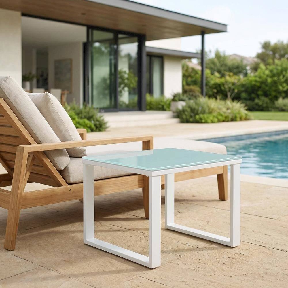 Left. Outdoor Escape - Outdoor Patio Side Table In Stylish Finish With Durable Construction - White.