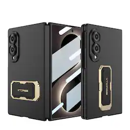 Dteck - for Samsung Galaxy Z Fold8 Rugged Case with Built-in Screen Protector,Slim Magnetic Foldable Wristband Cover+Kickstand - Black