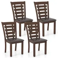 Costway Wooden Dining Chairs Set of 4 with Upholstered Seat & Rubber High Back - Brown - Front_Zoom