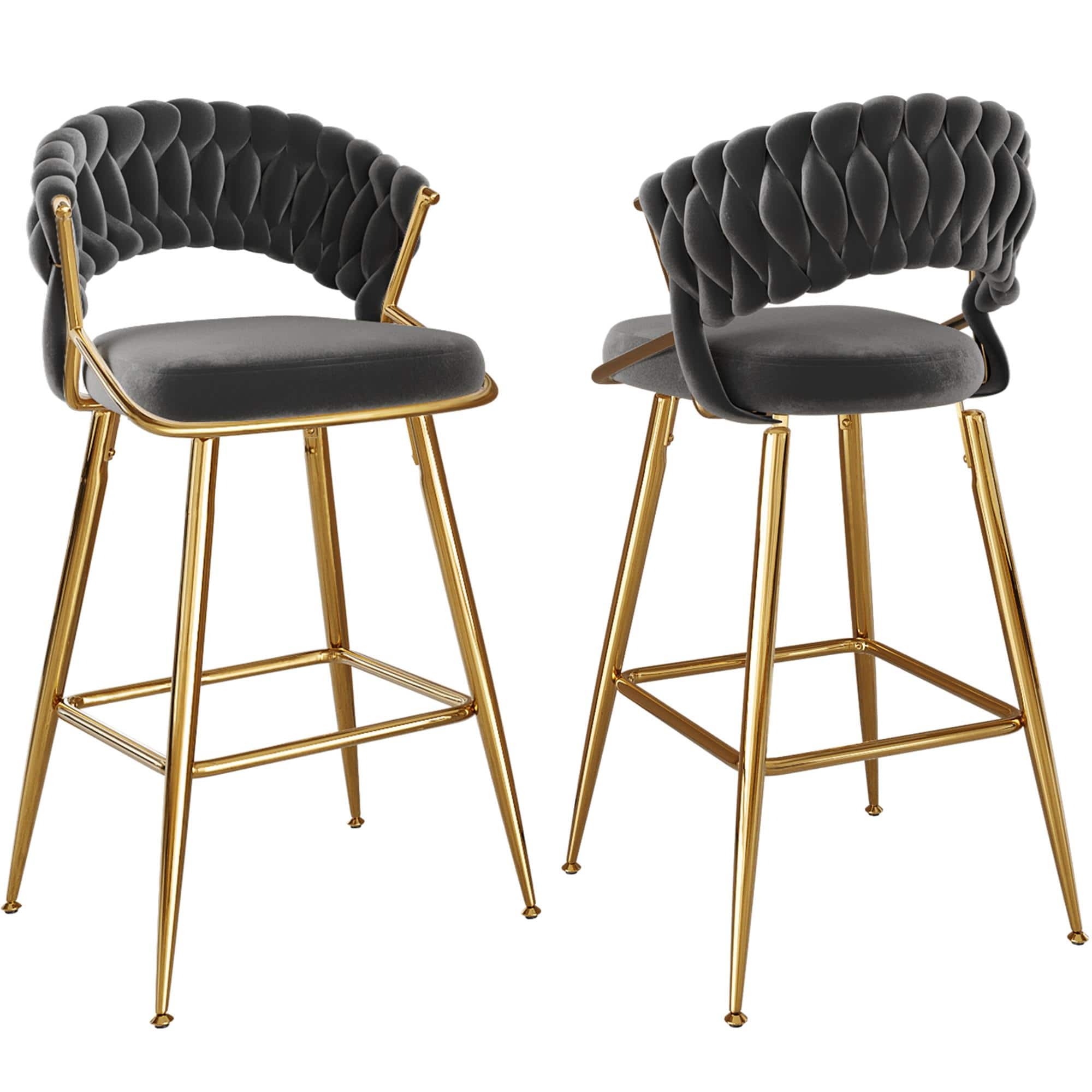 Boyel Living - Modern Velvet Counter Stool with Gold Accents Ergonomic Design & Plush Seat for Kitchen Island & Bar - Black price history on PriceWatchPro