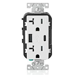 Leviton - Type A & Type-C USB In-Wall Charger with 20A Tamper-Resistant Outlet, T5833-W - White