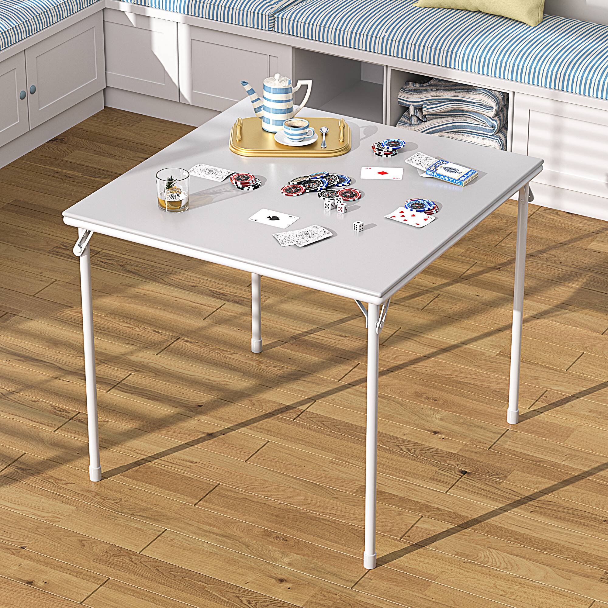 Left. Vecelo - Folding Card Table - 140 lbs, Camping Table, Suitable for Poker, Games and Indoor and Outdoor, Portable Design - Grey.