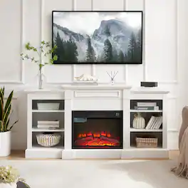Chateau Abodes - 65" Fireplace TV Stand with 23" Fireplace Insert & Large Storage Cabinet for up to 70" TVs - White