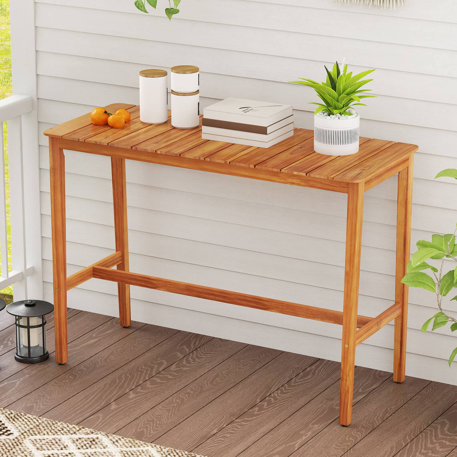 Alt View 2. Costway - Costway 54" x 22" Acacia Wood Counter Height Table with Slatted Tabletop Footrest Crossbar - Natural.