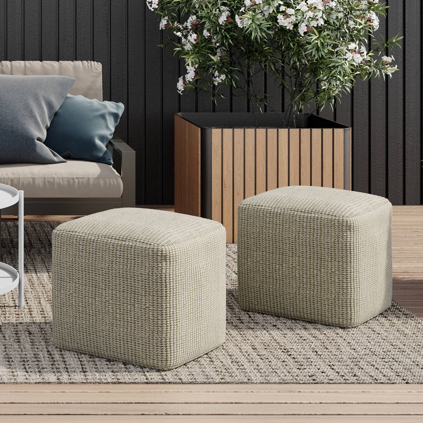 Left. Simpli Home - Zelma Square Woven Pouf - Cream and Natural.