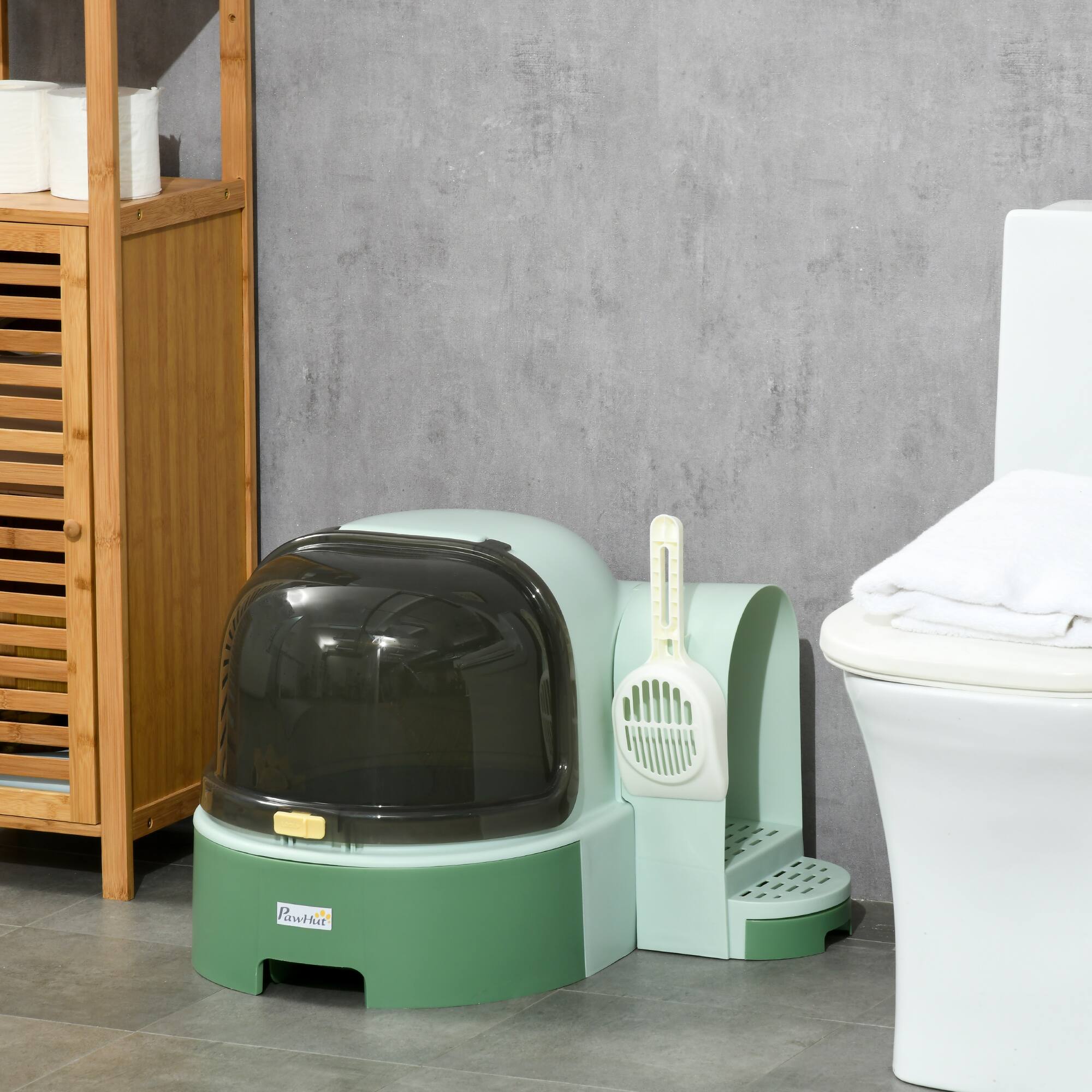 Alt View 1. Pawhut - Cat Litter Box Easy to Clean Open with Scoop - Green.