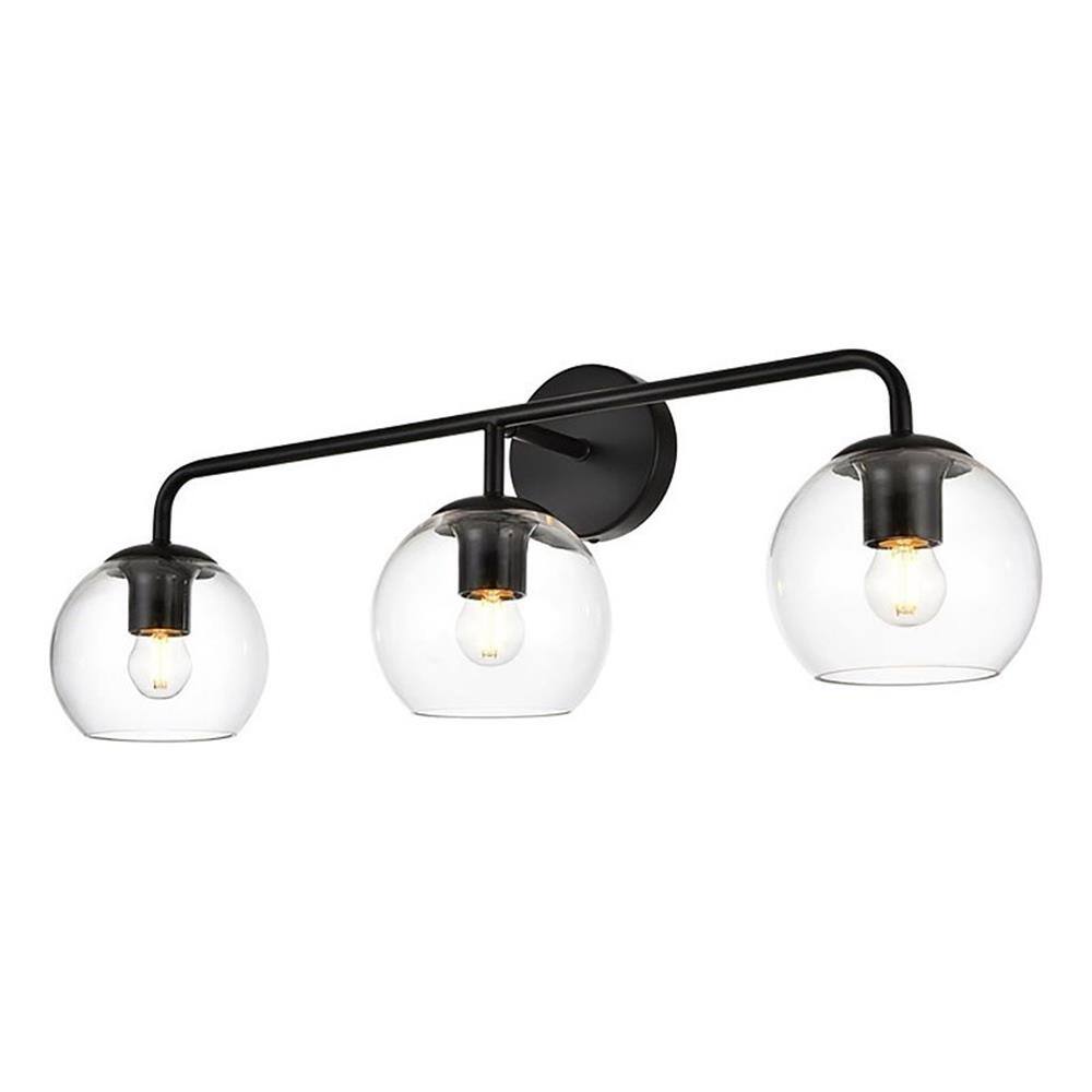 Alt View 1. Living District - Genesis 3-Light Iron and Glass Bath Sconce - Black.