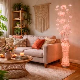 FC Design - 55"H Translucent Glitter Vase with Purple Pink Floral Flame LED Floor Lamp