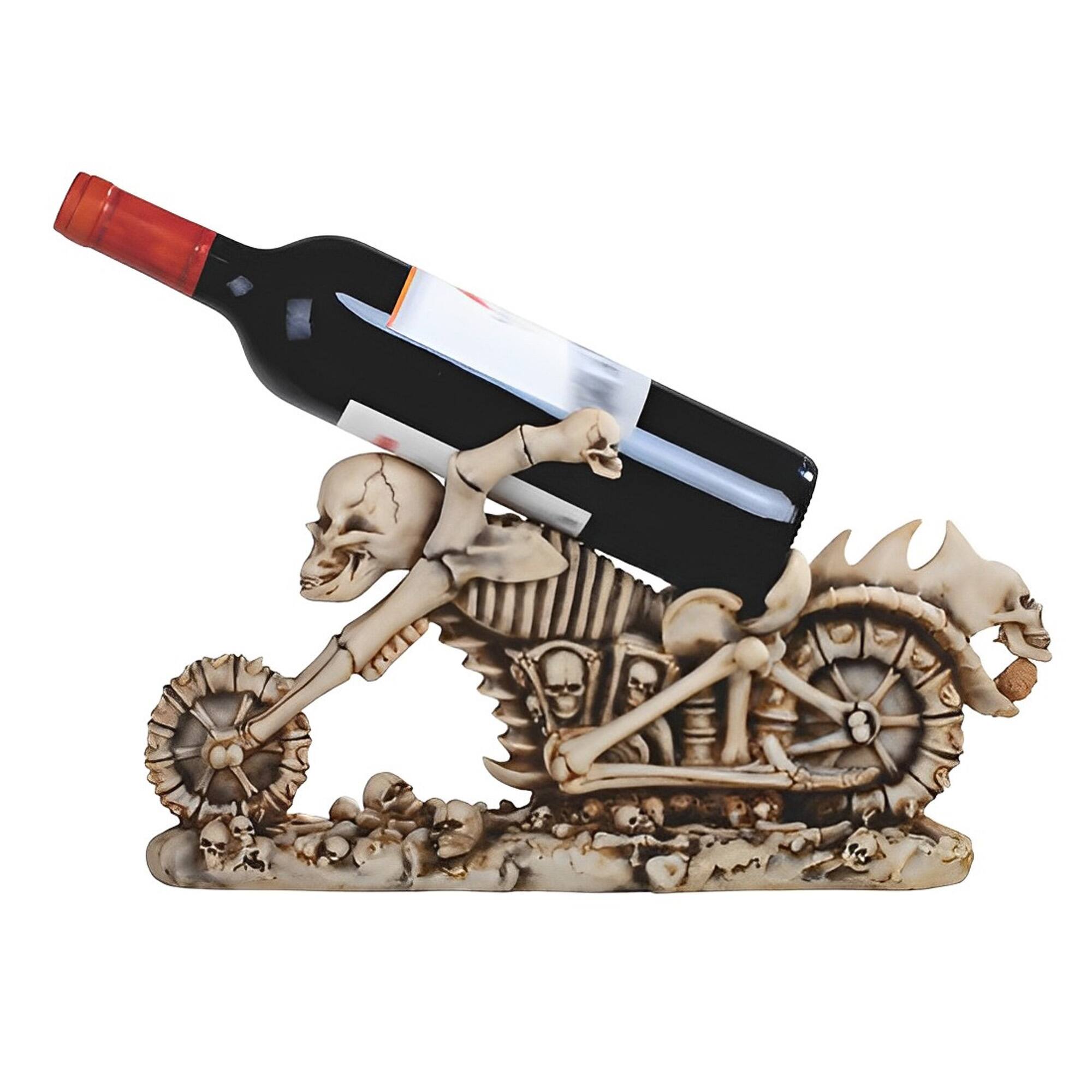 Front. FC Design - FC Design 15.5"W Skull Motorcycle Wine Rack Human Bone Bottle Holder Dining Room Figurine - Multicolor.