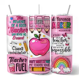 OrnamentallyYou - Pink Teacher Life 20oz Tumbler With Stainless Steel Straw, Inspirational Educator Appreciation Gift Cup - Multicolored